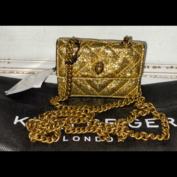 NWT Kurt Geiger London Gold Glitter Micro Kensington Shoulder Bag - Picture 5 of 10